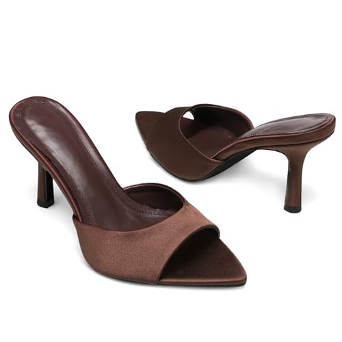 Image of Riekhany High Heel Mules for Women Slip On Open Pointed Toe Classy Patent Leather Stiletto Pumps Formal Slingback Mule Sandals Dress Walking Shoes