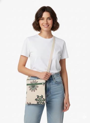 Image of GREEN CRAFT Canvas Sling Bag for Women | (8 X 9) Inch | Sling Bag Series, Shopping & College Bag with Adjustable Strap - Multicolor