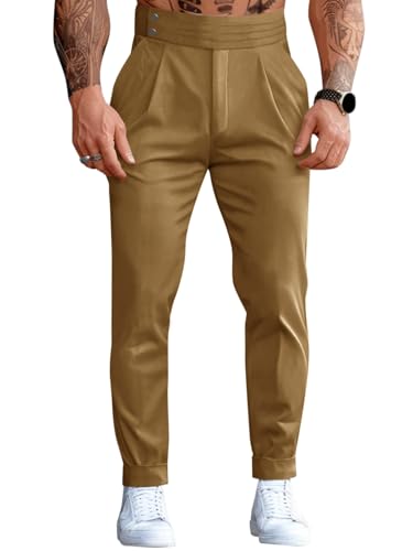 Runcati Mens Dress Pants Pleated Elastic Waist Chinos Trousers Work Suit Pants Slim Fit Slacks