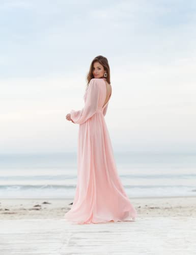 Women's Long Sleeve Bridesmaid Dresses with Slit Long Pleated Formal Evening Party Gown3