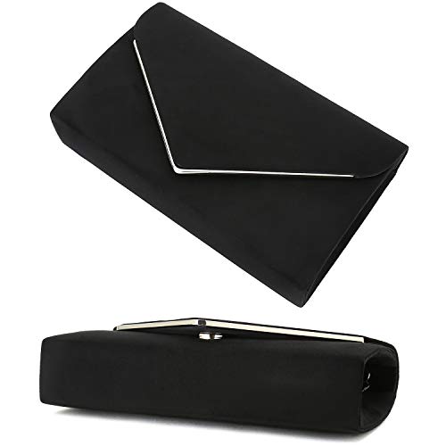 Charming Tailor Faux Suede Clutch Bag Elegant Metal Binding Evening Bag For Wedding/Prom/Black-Tie Events (Black) #TOP5