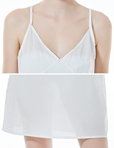 Beautelicate Women 100% Dress Slip With Side Split Cotton Slip Under Dress Above Knee Full Slip Adjustable Straps Nightgown White #TOP4