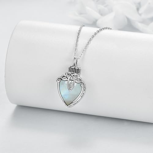 Celtic Knot Urn Necklace for Ashes 925 Sterling Silver Pull Feldspar Heart Pendant Cremation Jewelry for Ashes Keepsake Necklace Jewelry Irish Gifts for Women Girls3