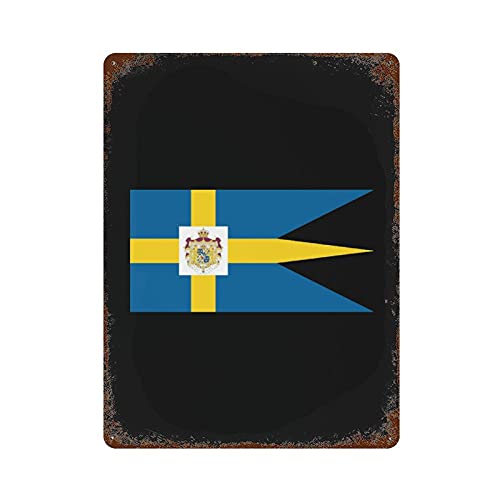 Targa in metallo con bandiera svedese reale, stile vintage, da appendere alla parete, per casa, cucina, giardino, 39,9 x 30 cm