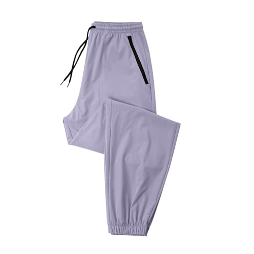 Women's Cargo Pants Lightweight Quick-Dry Outdoor Hiking Sweatpants Elastic Waist Travel Pants with Zipper Pockets Purple