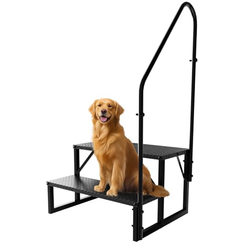 Image of 2 Step RV Stairs with Handrail, 660LBS Heavy Duty Anti-Slip Metal RV Steps, Detachable Outdoor Stairs for 5th Wheel /Hot Tub /Mobile Home /Pool