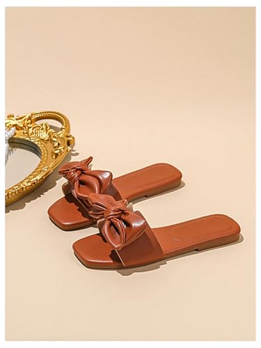 Image of GORGLITTER Girl's Bow Slip on Sandals Square Open Toe Flat Sandals for Outdoors