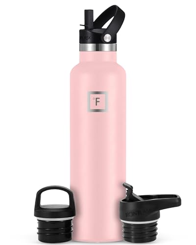 IRON °FLASK Sports Water Bottle – 24 Oz, 3 Lids (Straw Lid), Leak Proof, Vacuum Insulated Stainless Steel, Hot Cold, Double Walled, Thermo Mug, Standard Metal Canteen