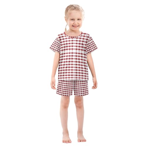 UMIRIKO Red Buffalo Check Plaid Summer Short Sleeve Pajamas Sleepwear PJ Set B0403495