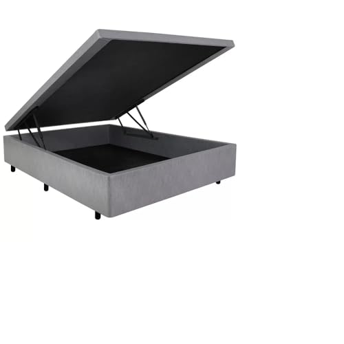 Cama Box Bau Casal com Pistões a gás (Corino, Cinza)