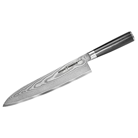SAMURA DAMASCUS Professional Japanese Kitchen Grand Chef's Knife 240mm/9.4". G-10 handle. Hardness 61 HRC Cover