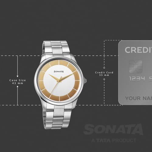 Image of Sonata Traditional Essentials Quartz Silver Gold Round Dial Men's Watch | Analog Watch | Watches for Men Analog - 77163SM01W