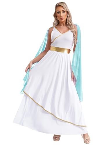 Déguisement princesse romaine avec finitions drapées pour robe de fête