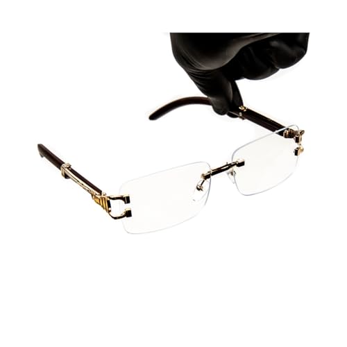 Vintage Small Retro Rimless Clear Lens Gold Frame Hip Hop Sunglasses Rectangle Men Women Frameless 90’s Shades Woodgrain Arm Buffs Frameless Sun Glasses Fashion Square Clear Tinted Glasses