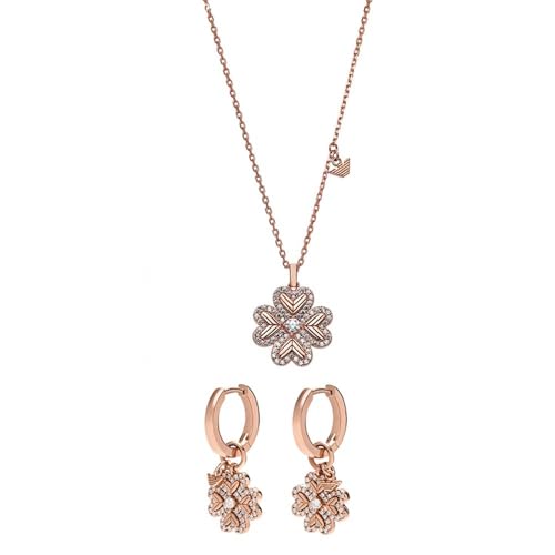 Collar y aretes de plata de ley mujer Emporio Armani oro rosa juego de joyas de marca italiana