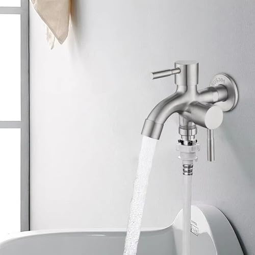 Grifo de jardín resistente de 2 vías con doble salida para manguera de agua 4