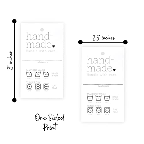 Handmade Care Instruction Tags | 30 Pack | 2 X 3" Inches Tags | Handmade Care Cards | Material Care Instructions For Homemade Materials | White And Black Design #TOP2