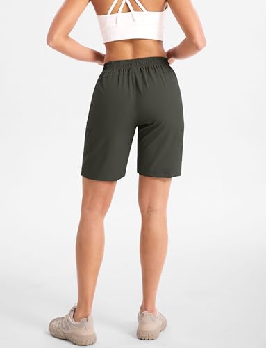 Cyasundent Women's 9" Hiking Cargo Shorts Lightweight Stretch Quick Dry Athletic Golf Summer Bermuda Shorts for Women (Army Green_L) — view 2