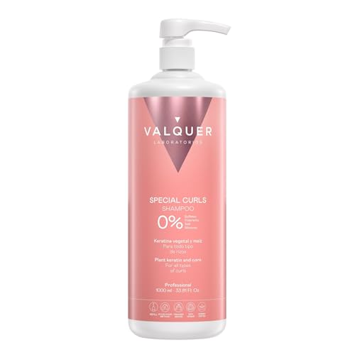 VALQUER Champú Curly Zero para Rizos Definidos | Hidrata, Suaviza y Combate el Pelo Seco y Encrespado con Keratina Vegetal y Maíz | Ingredientes Naturales | Vegano | 1 L