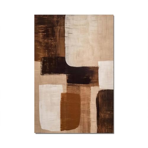 18meng Art Cuadro abstracto sobre lienzo Beige Marrón Minimalista Geométrico Impresión de lienzo para pared Imágenes grandes XXL Modernas para sala de estar y cocina Cuadro de arte Póster Decoración