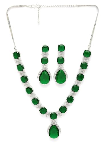 Image of Karatcart Elegant Silver Plated Blue American Diamond Necklace Set for Women