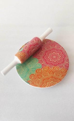 Home Arts Premium Natural Marble Chakla Roti Maker Rolling Board with Wooden Belan | No Dyes or Polish - Natural Finish | Chopping Board Home House Ghar Kitchen Rasoi Gift Decor (12.)