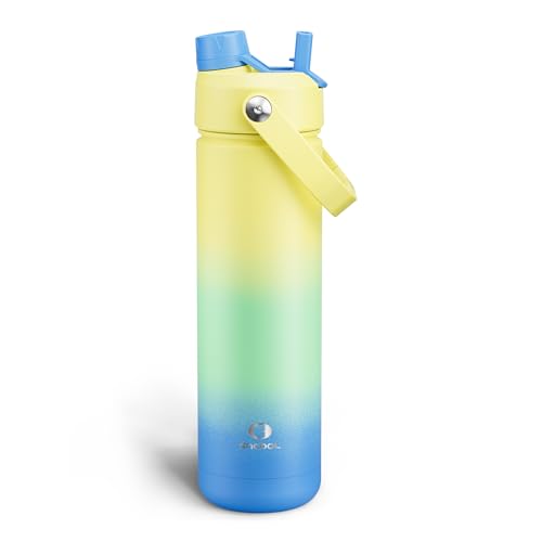 Image of ENCOOL Insulated Water Bottle with Straw Stainless Steel Water Bottle, Leak-Proof, BPA-Free, Double Wall Vacuum Keeps Cold for 24 Hours for Sports, Travel, School (26 oz, Soft Lagoon)