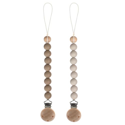 Image of Dirbabi Silicone Pacifier Clips for Baby, 2-in-1 Pacifier Holder & Teething Ring Toy, BPA Free, 2 Pack (Sand+Light Grey)