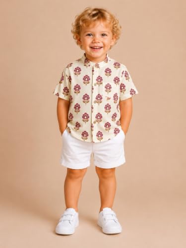Image of A.T.U.N. (ALL THINGS UBER NICE) Boys 100% Cotton Printed Shirt | Half Sleeve Smart Casual Shirt for Kids | Soft Breathable Button Placket Top for Boys