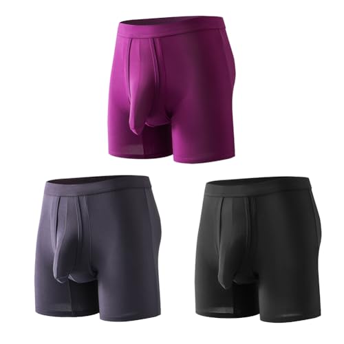 Men's Dual Pouch Underwear Short&Long Leg Bulge Boxer Briefs Separated Pouch Modal Trunks (US, Alpha, Large)