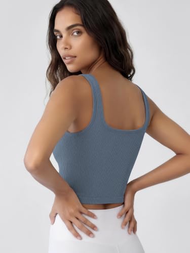 Image of ODODOS 3-Pack Seamless Square Neck Crop Tank for Women Ribbed Knit Soft Low Back Cropped Tops