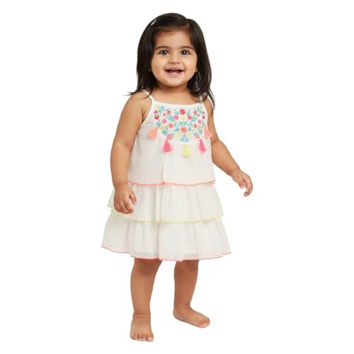 Image of Nautinati Baby Girls Strap Sleeve Fit & Flare Frock | Age 0-3 Years