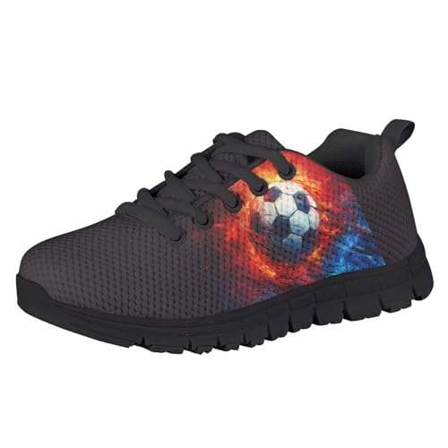 Gorweirop Football Soccer Shoes for Boys Size 3 Kids Sneakers Boys Cushioned Elastic Sneakers for Toddler Boys Safe Protect Toes Supportive Indoor Outdoor Non Slip Black Edge