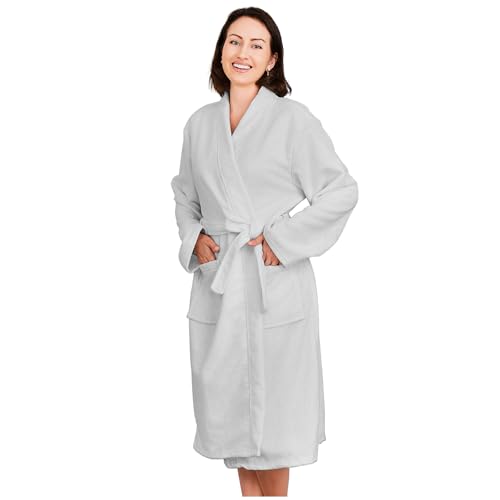 Mutenlc Kimono Bathrobe for Women Terry Cloth Robes knee length towel Bathrobe (US, Alpha, Large-light gray)