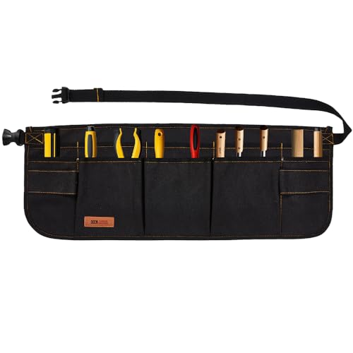 Canvas Work Tool Apron 10 Pockets Waist Apron for Men Women,Adjustable Buckle Closure Tool Bags for Outdoor Work, Woodworkers, Artists and Craftspeople(Black)