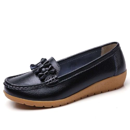 Image of Women's Genuine Leather Platform Loafers Classic Casual Comfort Slip-On Shoes Soft Sole Dress Shoes
