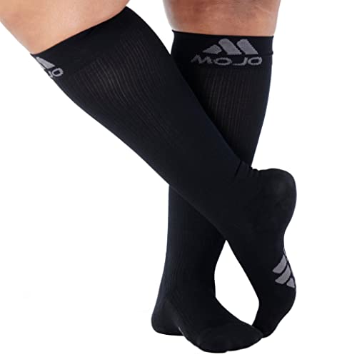 Mojo Compression Socks - 2X-Large Plus Size Compression Socks For Varicose Veins & Venous Disease, Comfortable Material With 20-30Mmhg, Ideal For Wide Calf & Ankles, Black - 1 Pair #TOP4