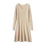 1. Stoff: Damen Strickpullover Kleid ist aus Wolle und Kaschmir Mischgewebe, das sehr weich und angenehm zu tragen ist. Hält Sie warm und ist für kalte Jahreszeiten geeignet.