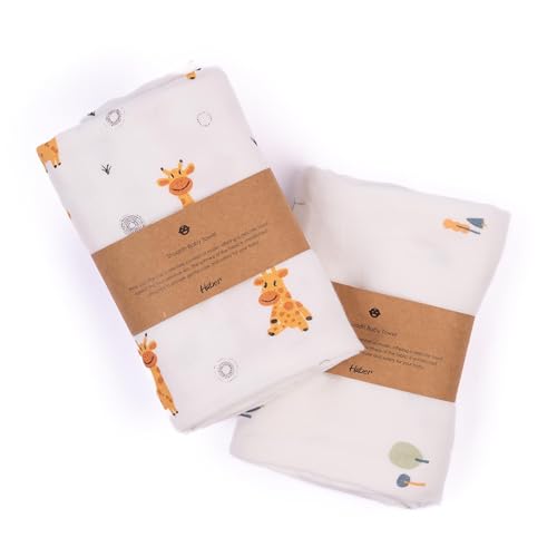 Image of HABER Organic Cotton Muslin Baby Bath Towel 70x70 Pack of 2|4 Layer Ultra Soft Skin Safe Muslin | Highly Absorbent Quick Dry Newborn Towel for Sensitive Skin | Gentle Towel for Infants & Toddlers
