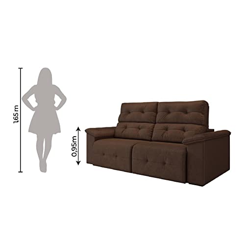 Sofá Retrátil Reclinável 1,95m Cama 3 Lugares Marrocos Marrom Suede