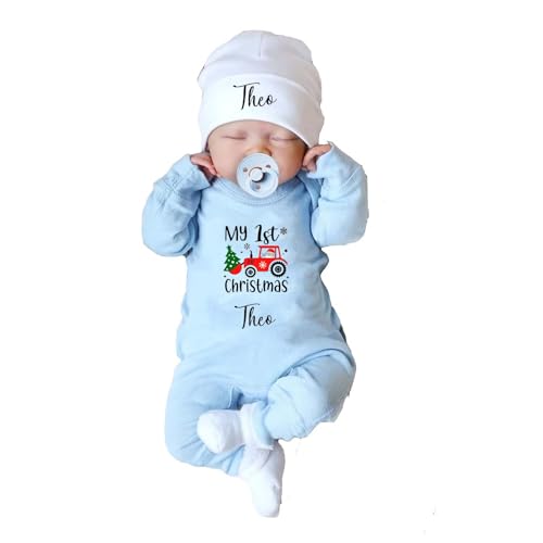 Custom Personalized Newborn Baby Coming Home Outfit with Monogrammed Sleeper, Custom Embroidered Romper and Hat Set for Baby Girl and Boy - Perfect Baby Shower Gift (Style 2)