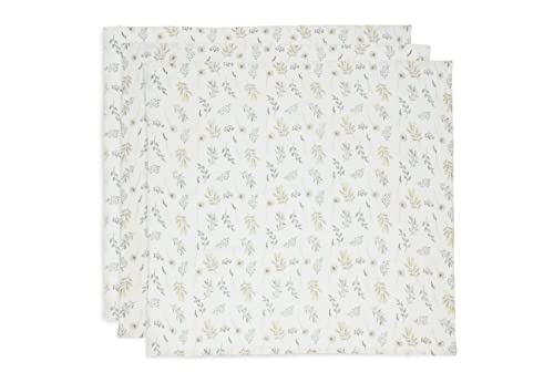 Jollein 535-855-66059 Spucktücher/Mundtücher Musselin 3er Pack Wild Flowers/Wilde Blumen weiß (70x70cm)