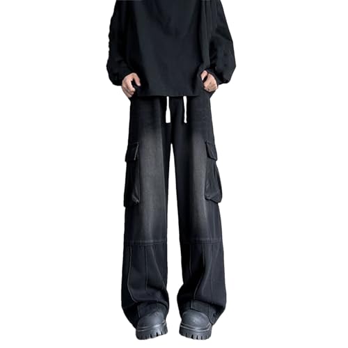 Men's Vintage High Waist Wide Leg Jeans Pants Classic Vintage Straight Jeans with Pockets