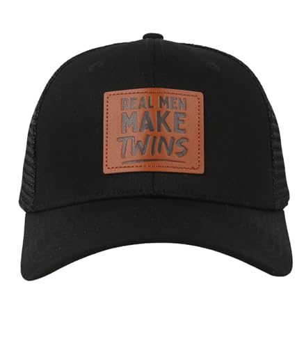 Image of Twins Dad Gifts, Twins Dad Hat, Baseball Cap for Fathers Day, Birthday and Christmas, Unique Valet Badge with Quote 'Real Men Makes Twins'