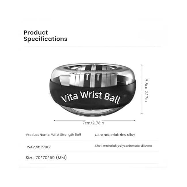 Vita Wrist Ball, Vita Wrist Ball Exerciser, Portable Gyroscopic Resistance Training Tool£¬ Hand Exerciser with Built-in Counter and LED Light, Enhances Arm, Bone, and Muscle Strength
