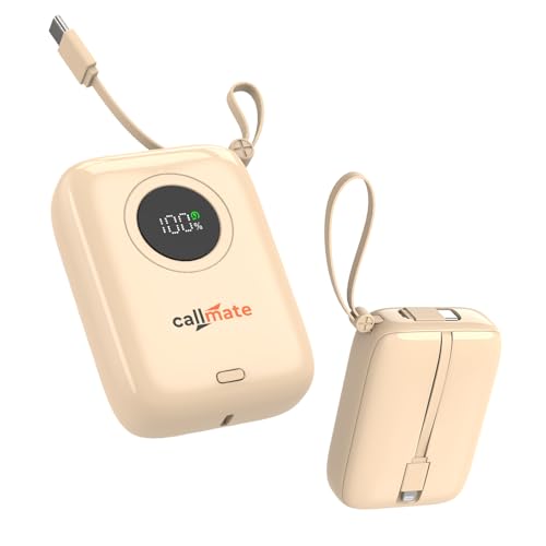 CALLMATE Palmfuel 10000mAh 23W Fast Charging Power Bank with Built in Cables (20W Type C QC 3.0 & 20W Light-ning) | Type C PD (Input & Output) | for iPhone, Android & More (Beige, Lithium Ion) (B0DBQL3DZ8) Amazon Price History, Amazon Price Tracker