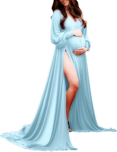ChoiyuBella - ChoiyuBella Long Sleeve Maternity Dress for Photoshoot - Plus Size, Light Blue - Best Deal on Amazon