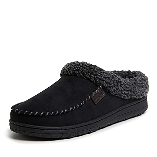 Dearfoams Men's Microfiber Suede Clog with Whipstitch Slipper, Black, Large by Dearfoams - Used condition - CA$16.74