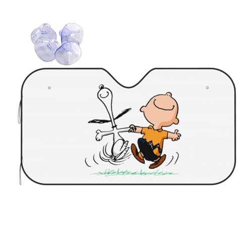 カーサンシェード スヌーピー&チャーリーブラウン アニメ カーフロントカバー 車用サンシェード 日よけ 紫外線対策 展開寸法 130x70cm 吸盤4個付 カーテン 遮光断熱 軽自動車 グッズ キャラクター