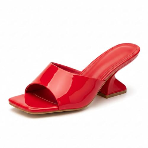 Women's Clear PVC Chunky Heel Dress Slide Sandals Fashion Square-Toe Wide Band Slip-On Comfortable insole Anti-Slip Transparent Block Heel Jelly Mule Sandals for Party Prom Daily Casual Wear (9,Red-Sculptural Heel)